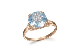 Кольцо из красного золота с топазом sky и 14 бриллиантами