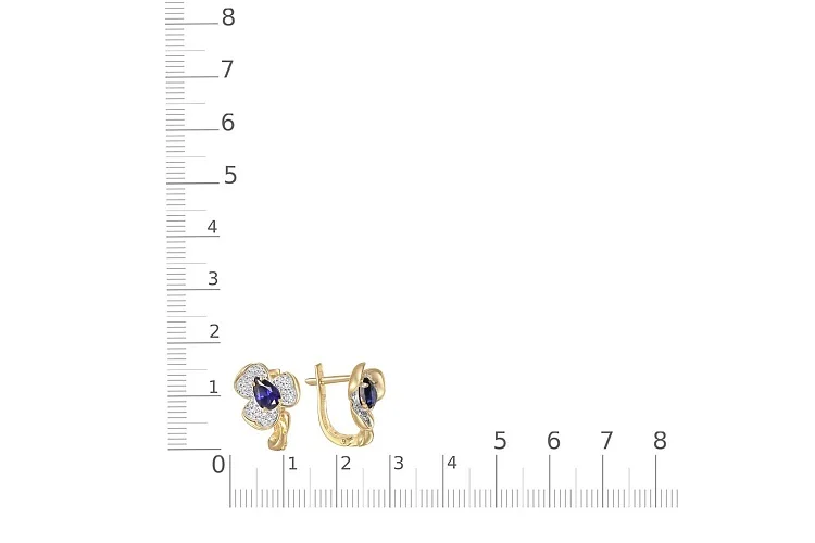 Серьги Цветы из жёлтого золота с 2 корундами и 58 бриллиантами