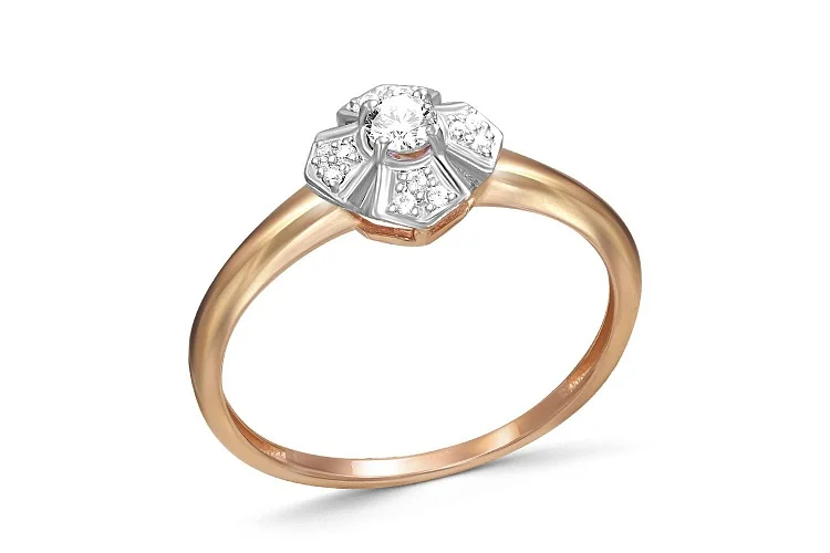 Кольцо Цветок из красного золота с 13 фианитами