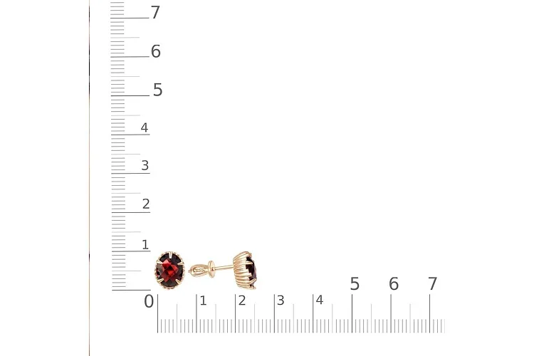 Серьги-пусеты из красного золота с 2 гранатами