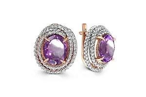 Серьги из красного золота с 2 аметистами и 138 фианитами