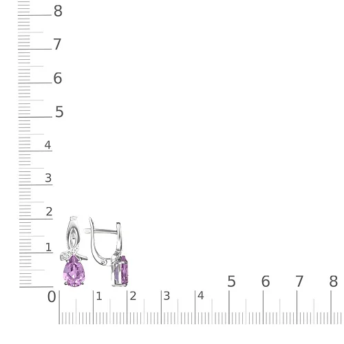 Серьги из белого золота с 2 аметистами и 6 фианитами