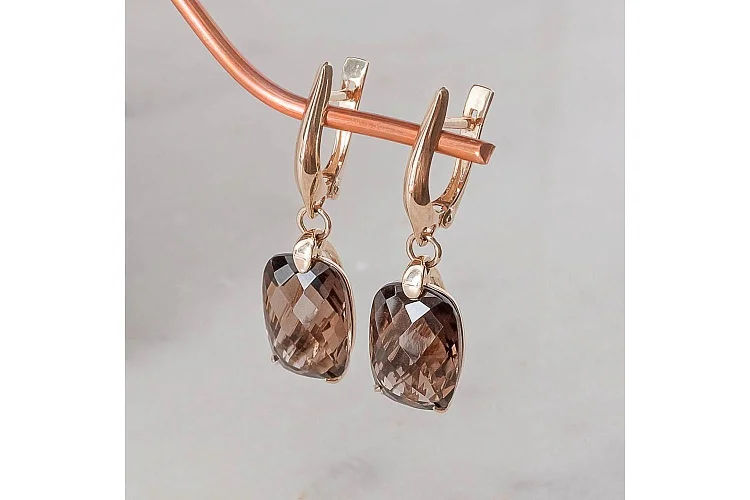 Серьги из жёлтого золота с 2 раухтопазами