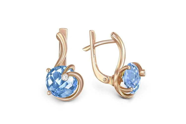 Серьги из красного золота с 2 топазами swiss и 2 фианитами