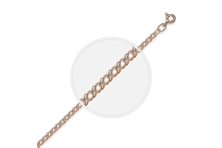 Браслет плетения двойной ромб d нити 0.6 мм. из красного золота без вставок