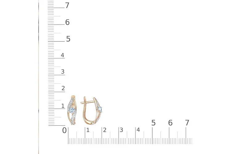 Серьги из красного золота с 2 топазами swiss и 16 фианитами