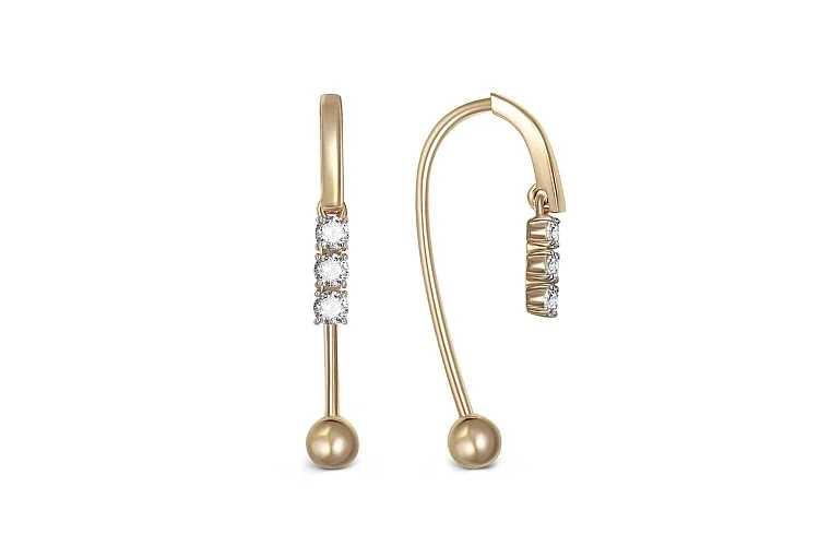 Серьги из жёлтого золота с 6 фианитами