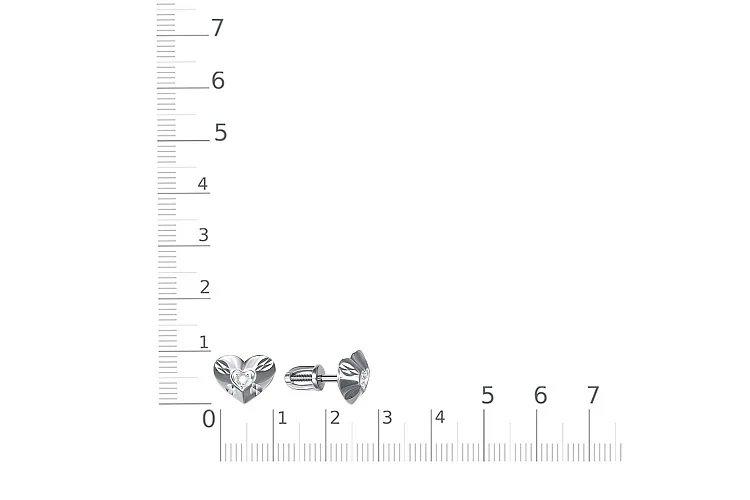 Серьги-пусеты Сердца из белого золота с 2 фианитами