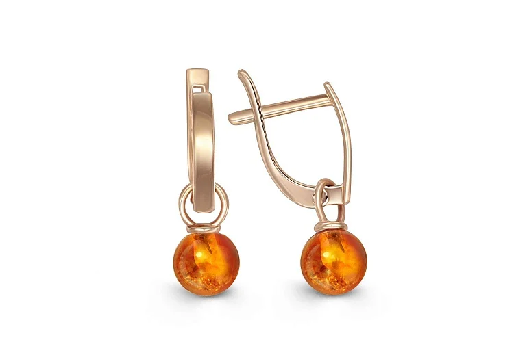 Серьги-трансформеры из красного золота с янтарём