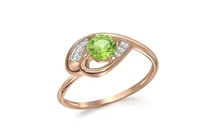 Кольцо из красного золота с хризолитом и 6 фианитами