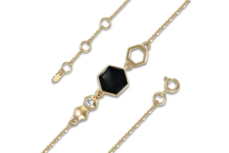 Браслет с шестиугольником из жёлтого золота с фианитом