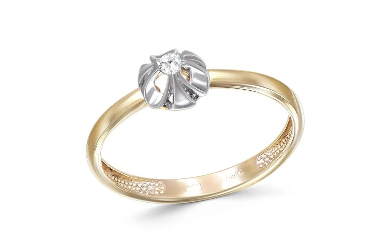 Кольцо Цветок из жёлтого золота с бриллиантом