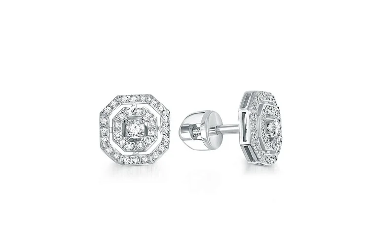 Серьги-пусеты из белого золота с 66 бриллиантами