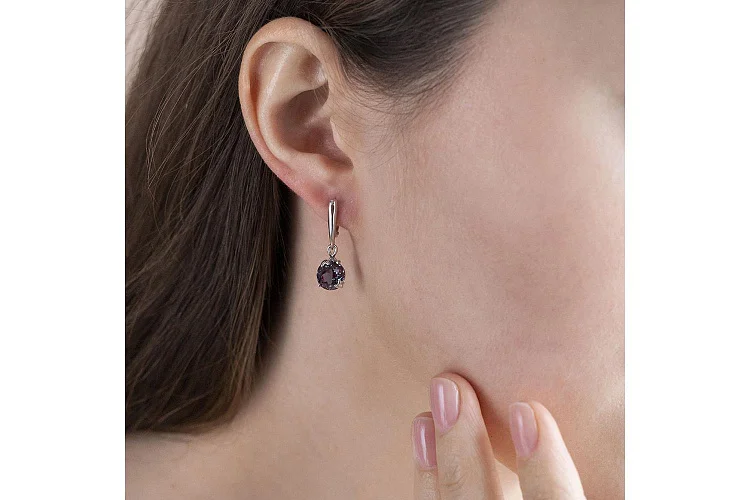 Серьги из белого золота с 2 александритами