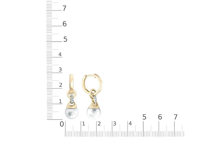 Серьги-трансформеры из жёлтого золота с 2 жемчужинами и 6 фианитами