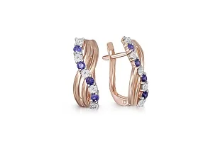 Серьги Дорожки из красного золота с 8 корундами и 10 бриллиантами