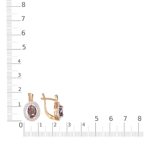Серьги из красного золота с 2 александритами и 44 фианитами