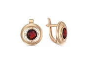 Серьги Круги из красного золота с 2 гранатами