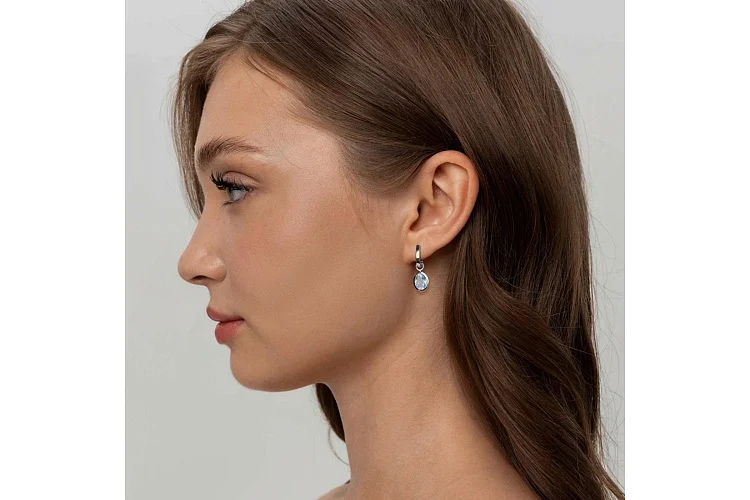 Подвеска серёг-трансформеров из белого золота с топазом sky