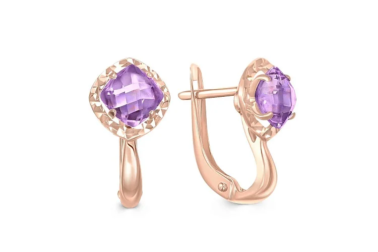 Серьги из красного золота с 2 аметистами