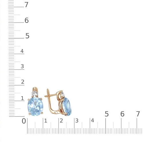 Серьги из красного золота с 2 топазами sky и 2 фианитами