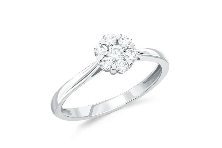 Кольцо Малинка из белого золота с 7 бриллиантами