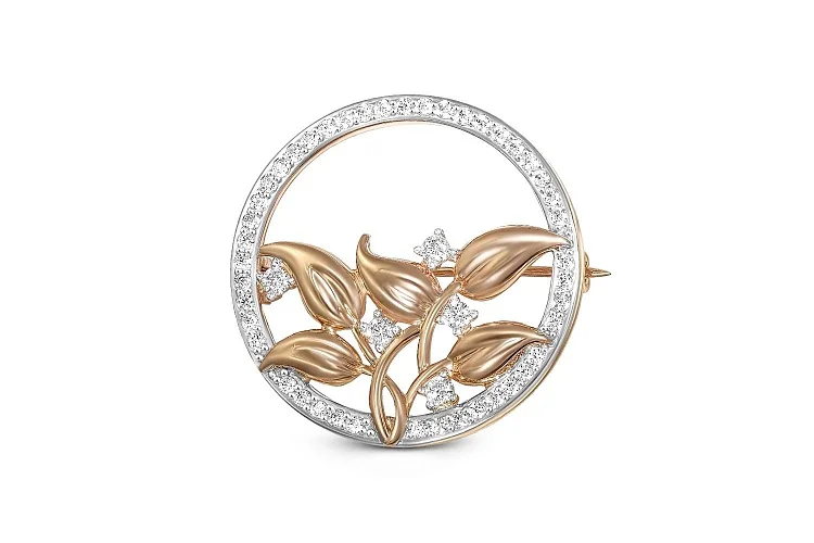 Брошь Цветок из красного золота с 49 фианитами