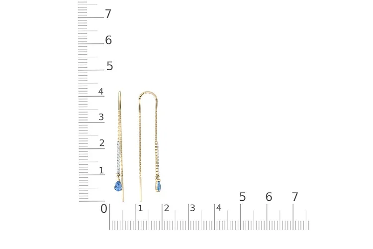 Серьги-продёвки Дорожки из жёлтого золота с 2 топазами swiss и 20 фианитами