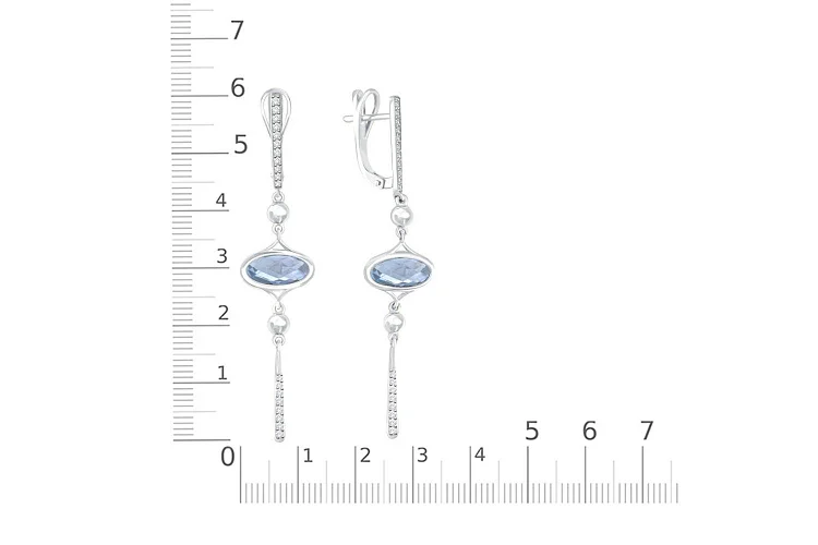 Серьги из белого золота с 2 топазами sky и 38 фианитами