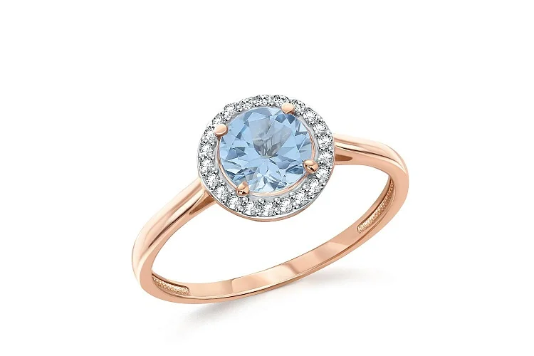 Кольцо из красного золота с топазом sky и 22 фианитами
