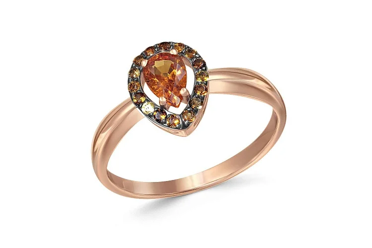 Кольцо из красного золота с спессартином и 16 турмалинами