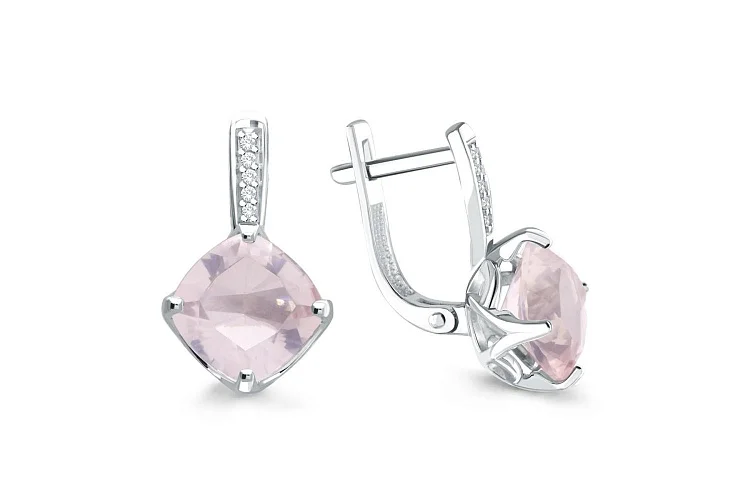 Серьги из белого золота с 2 кварцами и 10 бриллиантами