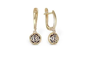 Серьги Цветы из жёлтого золота с 4 александритами