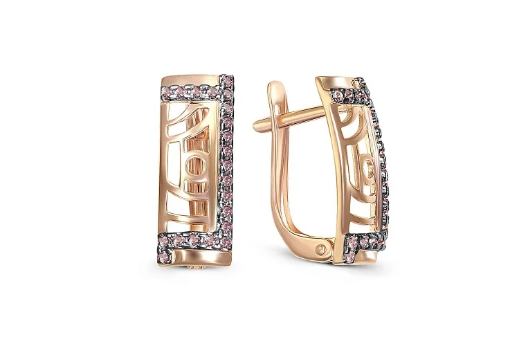 Серьги из красного золота с 42 фианитами