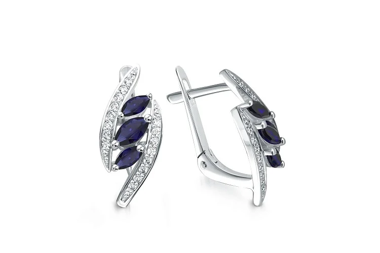 Серьги из белого золота с 6 сапфирами и 32 бриллиантами