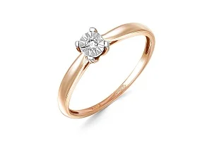 Кольцо помолвочное из красного золота с бриллиантом