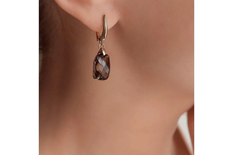 Серьги из жёлтого золота с 2 раухтопазами