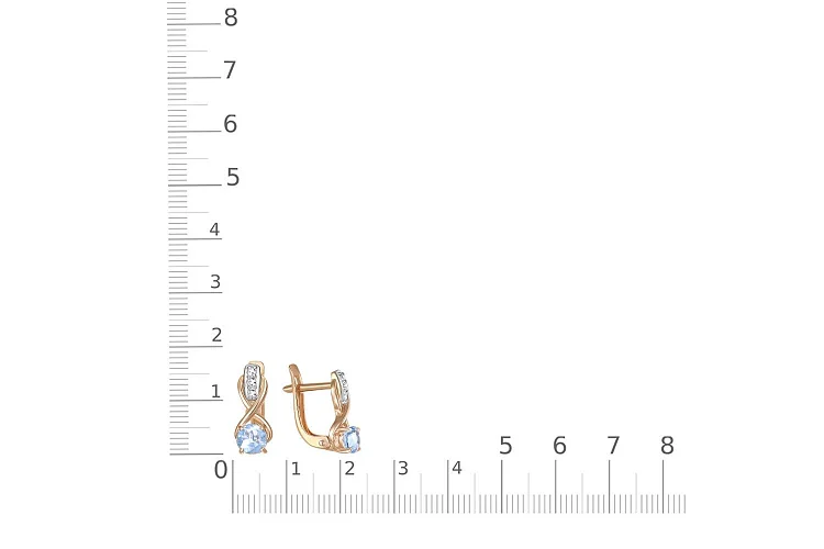 Серьги из красного золота с 2 топазами sky и 6 фианитами