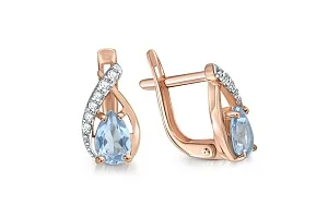 Серьги из красного золота с 2 топазами sky и 12 фианитами