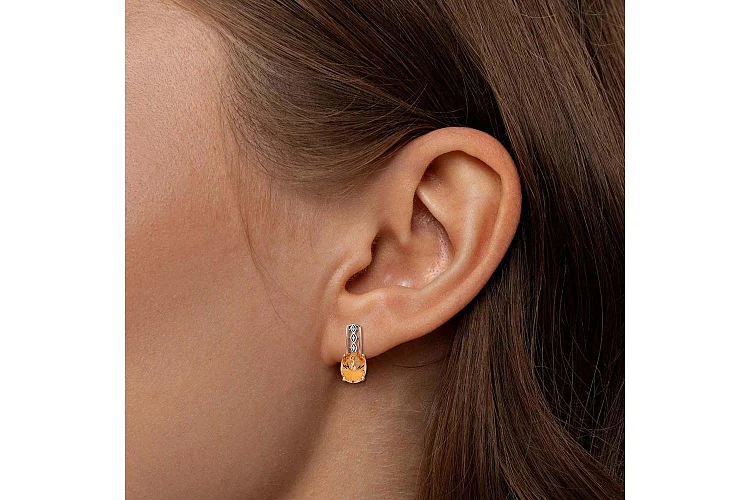 Серьги из красного золота с 2 цитринами и 6 бриллиантами