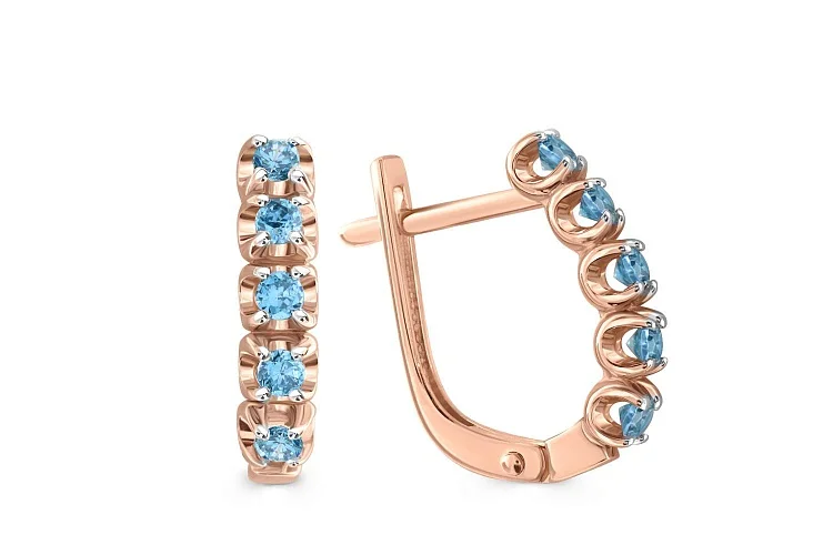 Серьги Дорожки из красного золота с 10 циркониями