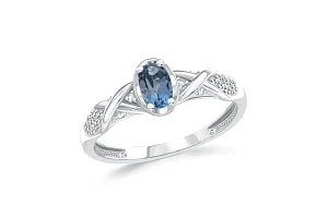 Кольцо из белого золота с топазом лондон и 20 фианитами