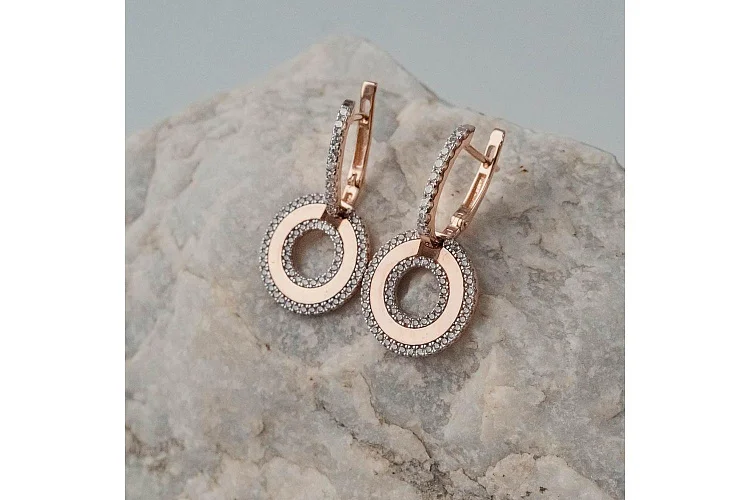 Серьги Круги из красного золота с 130 фианитами