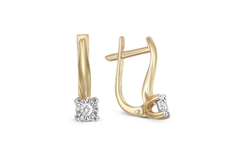 Серьги из жёлтого золота с 2 бриллиантами