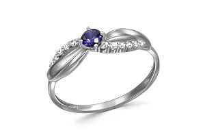 Кольцо из белого золота с корундом и 12 бриллиантами