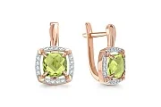 Серьги из красного золота с 2 хризолитами и 32 фианитами