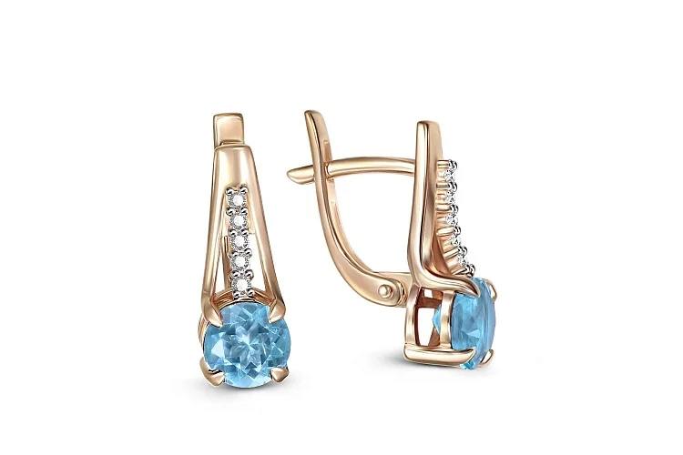 Серьги из красного золота с 2 топазами swiss и 10 фианитами