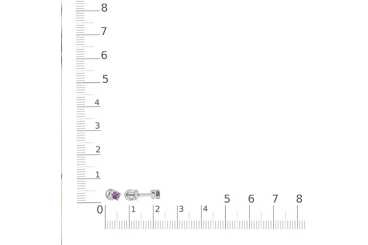 Серьги-пусеты из белого золота с 2 аметистами