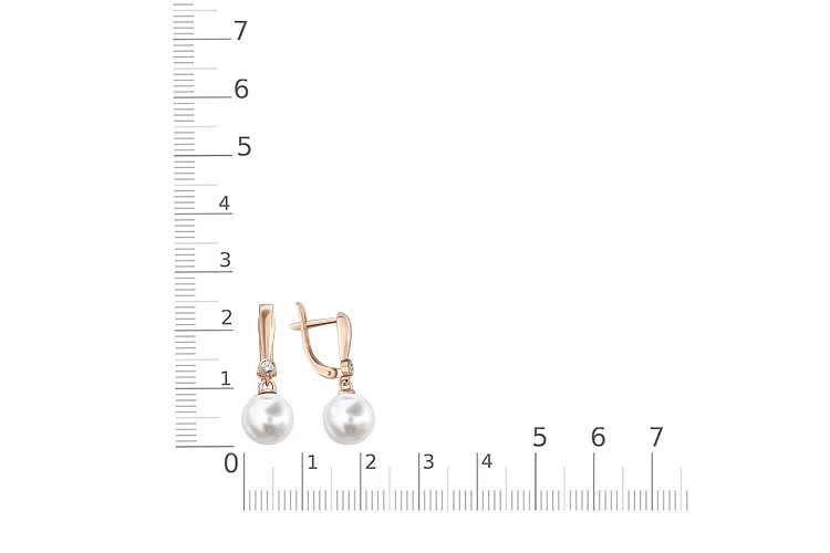 Серьги из красного золота с 2 жемчужинами и 2 фианитами