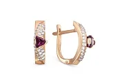 Серьги из красного золота с 2 родолитами и 54 фианитами